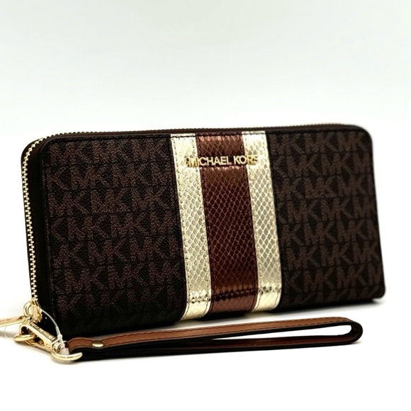 Michael Kors Large Continental Wallet Wristlet Brown Multi - Picture 3 of 10
